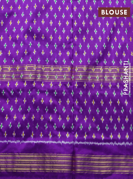 Pochampally silk saree teal blue shade and violet with allover ikat weaves and long rettapet zari woven ikat border