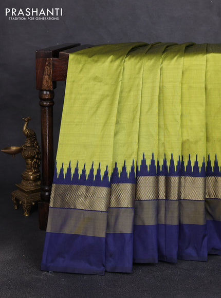 Pochampally silk saree light green with plain body and temple design zari woven simple border
