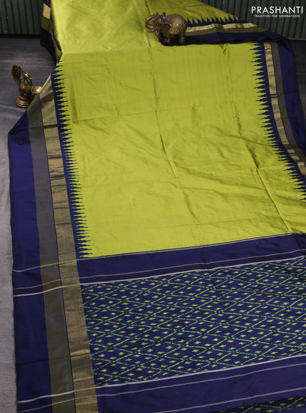 Pochampally silk saree light green with plain body and temple design zari woven simple border
