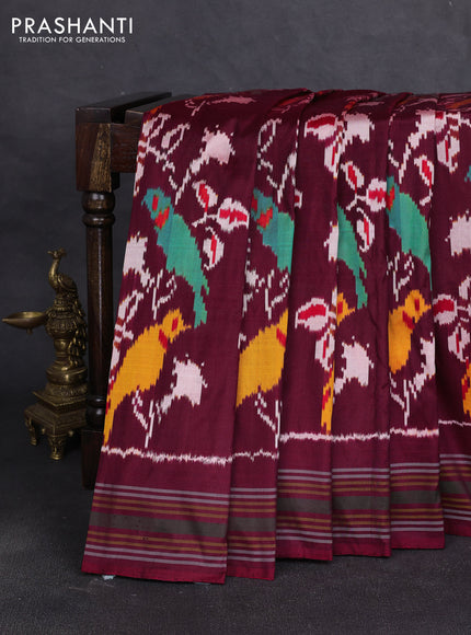 Pochampally silk saree deep maroon with allover ikat weaves and thread woven border