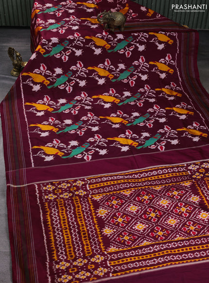 Pochampally silk saree deep maroon with allover ikat weaves and thread woven border