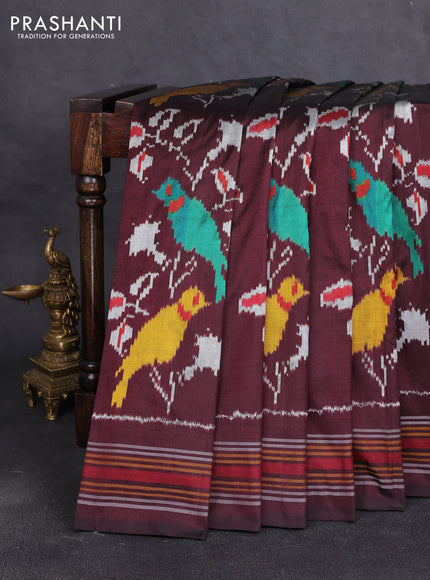 Pochampally silk saree deep wine with allover ikat weaves and thread woven border