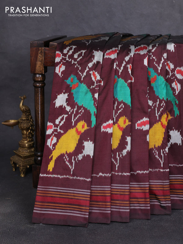 Pochampally silk saree deep wine with allover ikat weaves and thread woven border