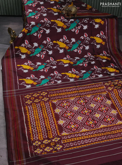 Pochampally silk saree deep wine with allover ikat weaves and thread woven border