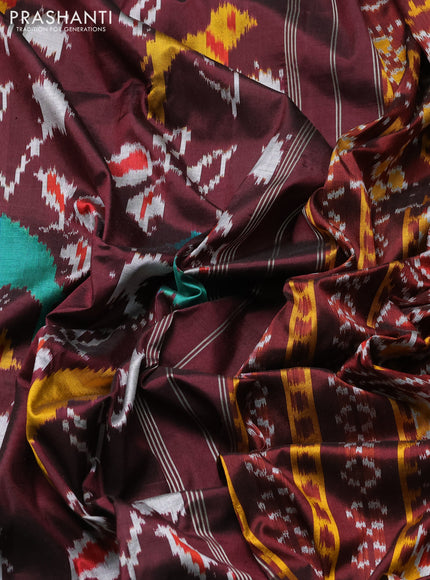 Pochampally silk saree deep wine with allover ikat weaves and thread woven border