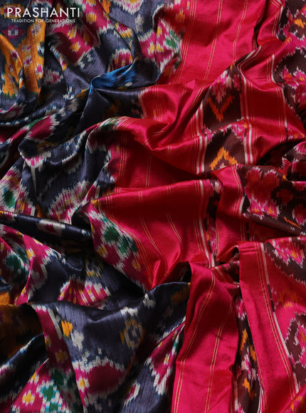 Pochampally silk saree dark grey and dark pink with allover ikat weaves and zari woven border