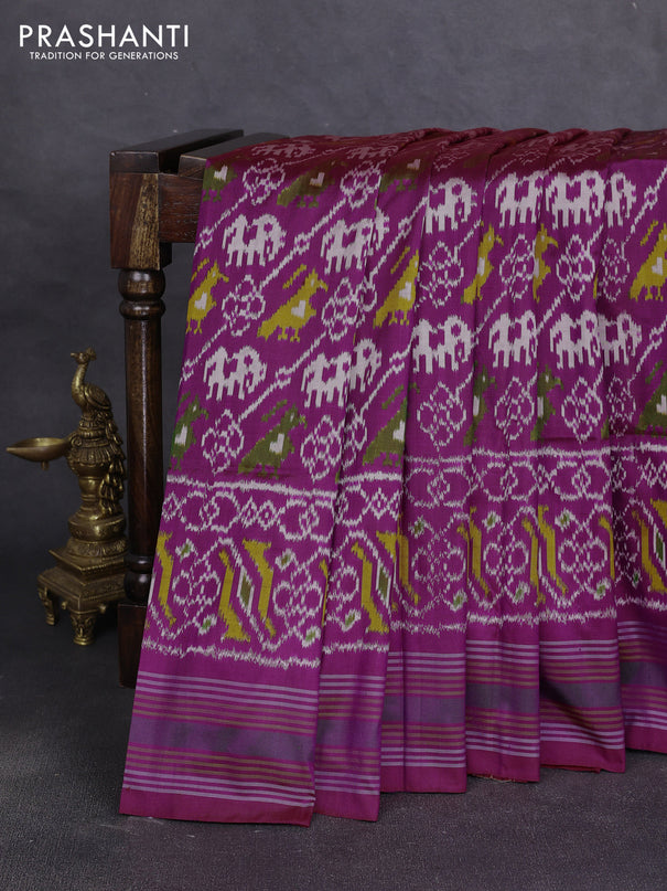 Pochampally silk saree purple and red with allover ikat woven buttas and ikat thread woven border