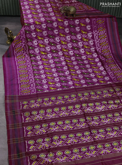 Pochampally silk saree purple and red with allover ikat woven buttas and ikat thread woven border