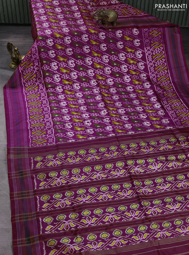 Pochampally silk saree purple and red with allover ikat woven buttas and ikat thread woven border