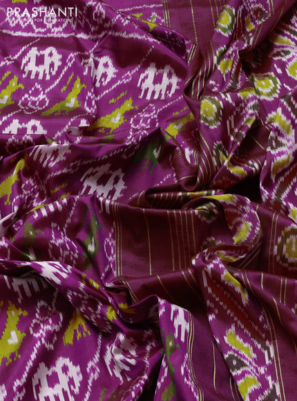 Pochampally silk saree purple and red with allover ikat woven buttas and ikat thread woven border