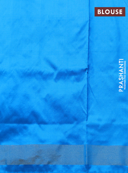Pochampally silk saree off white and cs blue with allover ikat weaves and ikat zari woven border