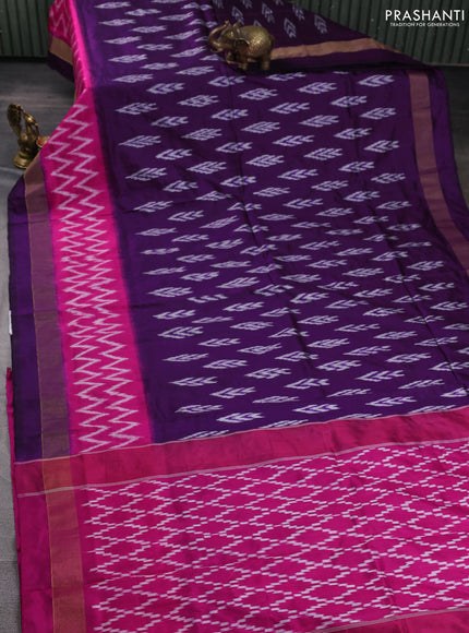 Pochampally silk saree deep purple and pink with allover ikat woven buttas and ikat zari woven border