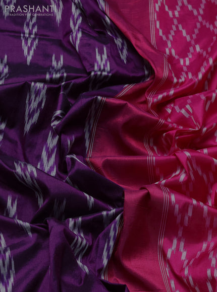 Pochampally silk saree deep purple and pink with allover ikat woven buttas and ikat zari woven border