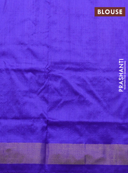 Pochampally silk saree off white and royal blue with allover ikat woven buttas and ikat zari woven border