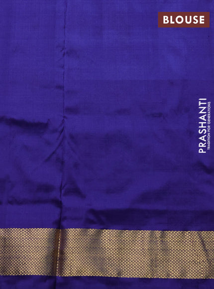 Pochampally silk saree grey and royal blue with allover ikat zigzag pattern and long ikat zari woven border