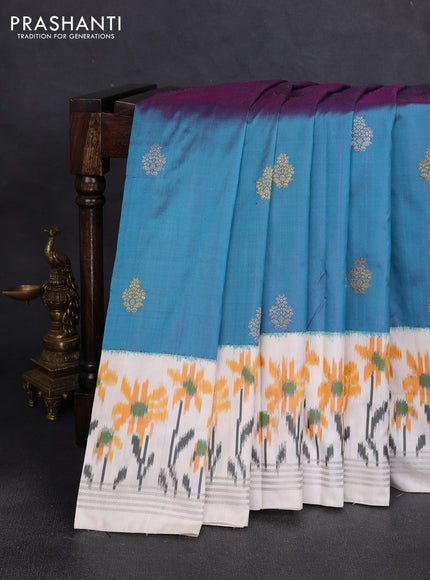 Pochampally silk saree dual shade of purple and off white with allover zari woven buttas and ikat woven border