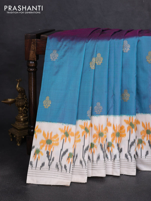 Pochampally silk saree dual shade of purple and off white with allover zari woven buttas and ikat woven border