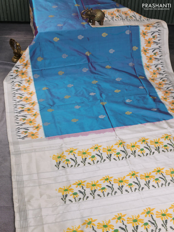 Pochampally silk saree dual shade of purple and off white with allover zari woven buttas and ikat woven border