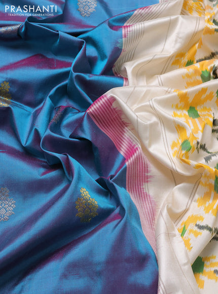 Pochampally silk saree dual shade of purple and off white with allover zari woven buttas and ikat woven border