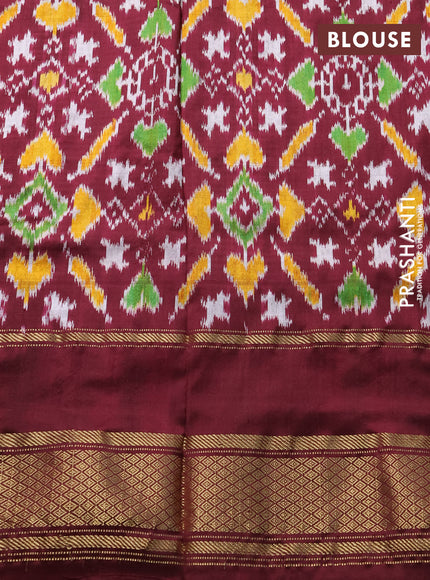 Pochampally silk saree light green and deep wine with allover thread small checked pattern and long rettapet zari woven border