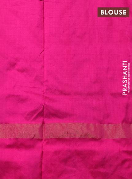 Pochampally silk saree green and pink with allover ikat woven buttas and zari woven ikat butta border