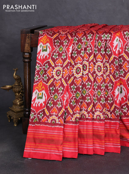 Pochampally silk saree maroon and red with allover ikat weaves and thread woven border