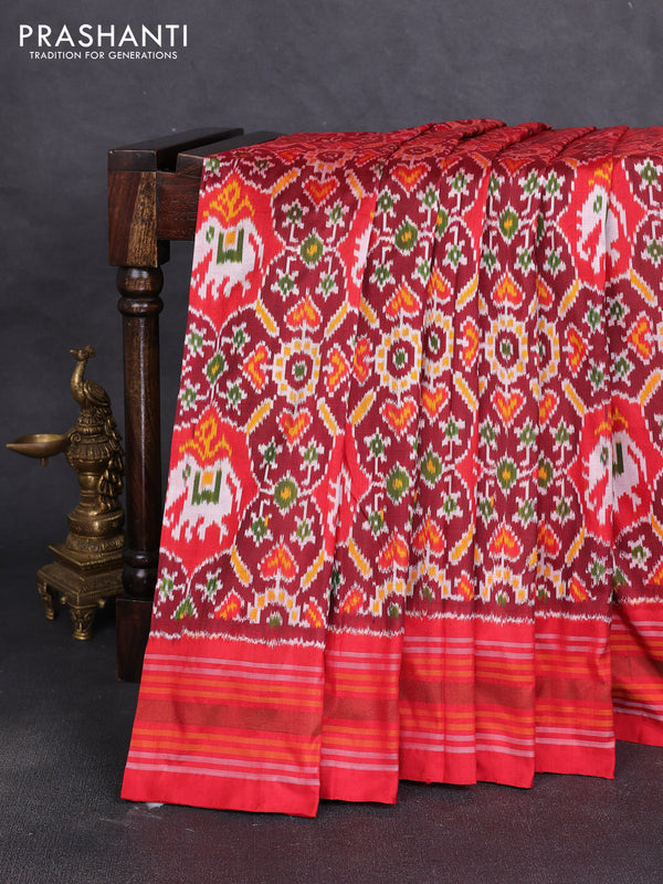 Pochampally silk saree maroon and red with allover ikat weaves and thread woven border