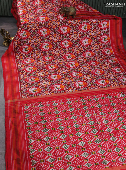 Pochampally silk saree maroon and red with allover ikat weaves and thread woven border