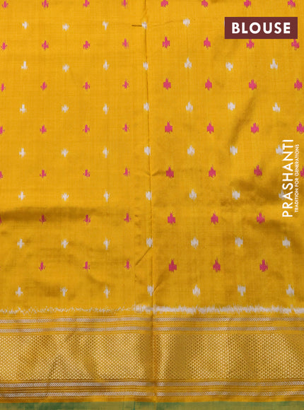 Pochampally silk saree grey and mustard yellow with allover ikat woven buttas and zari woven border