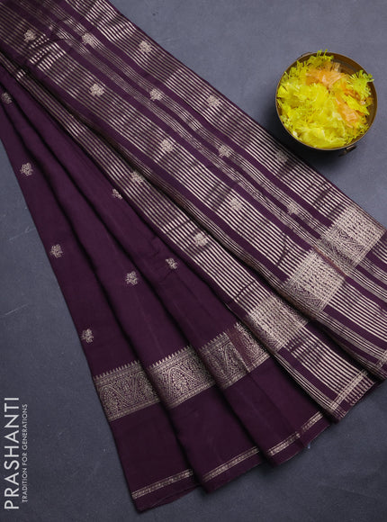 Semi chanderi saree deep wine shade and black with allover zari woven buttas and rettapet zari woven border