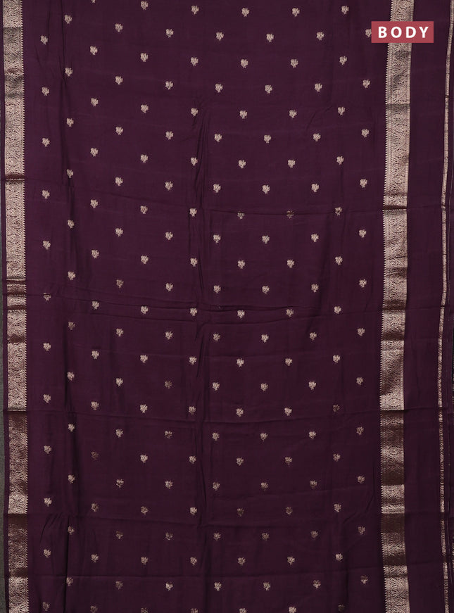 Semi chanderi saree deep wine shade and black with allover zari woven buttas and rettapet zari woven border