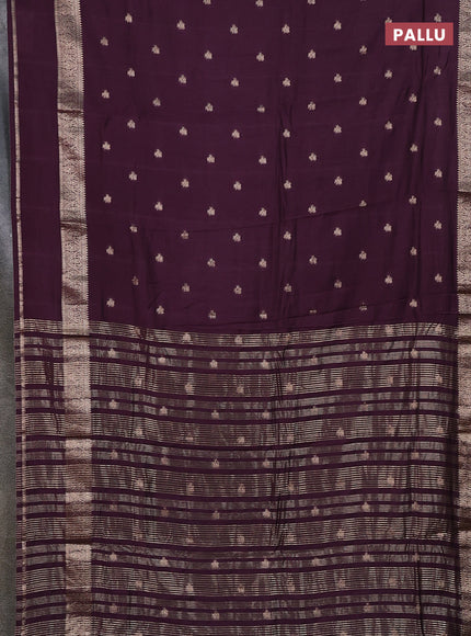 Semi chanderi saree deep wine shade and black with allover zari woven buttas and rettapet zari woven border