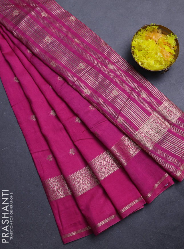 Semi chanderi saree pink and blue with allover zari woven buttas and rettapet zari woven border