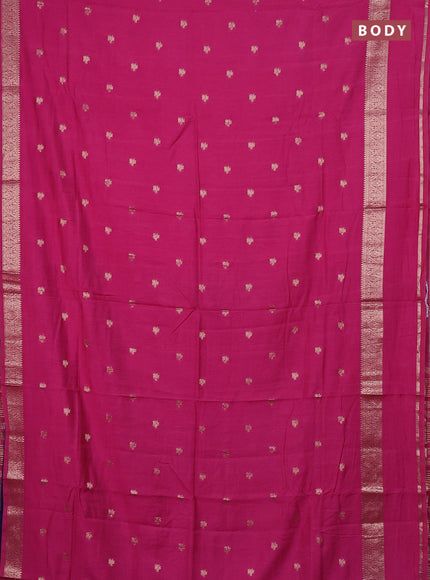 Semi chanderi saree pink and blue with allover zari woven buttas and rettapet zari woven border