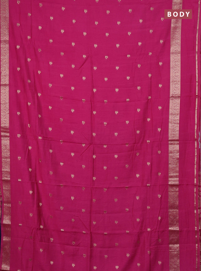Semi chanderi saree pink and blue with allover zari woven buttas and rettapet zari woven border