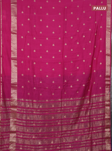 Semi chanderi saree pink and blue with allover zari woven buttas and rettapet zari woven border
