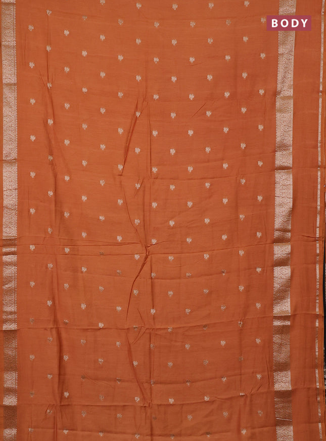 Semi chanderi saree rust shade and black with allover zari woven buttas and rettapet zari woven border