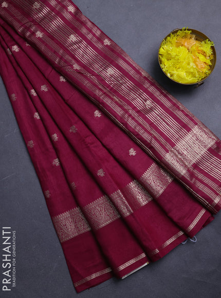 Semi chanderi saree wine shade and black with allover zari woven buttas and rettapet zari woven border