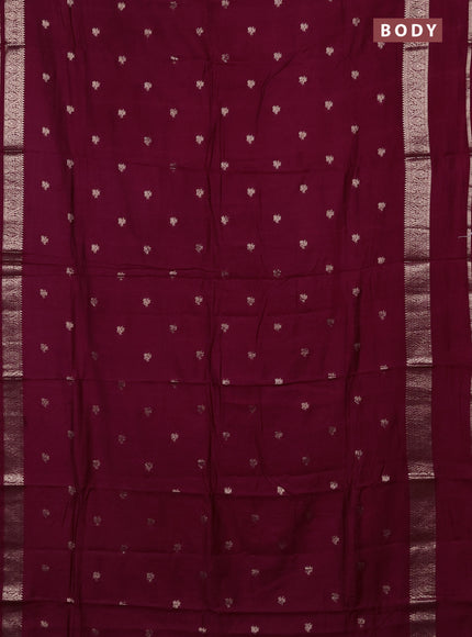 Semi chanderi saree wine shade and black with allover zari woven buttas and rettapet zari woven border
