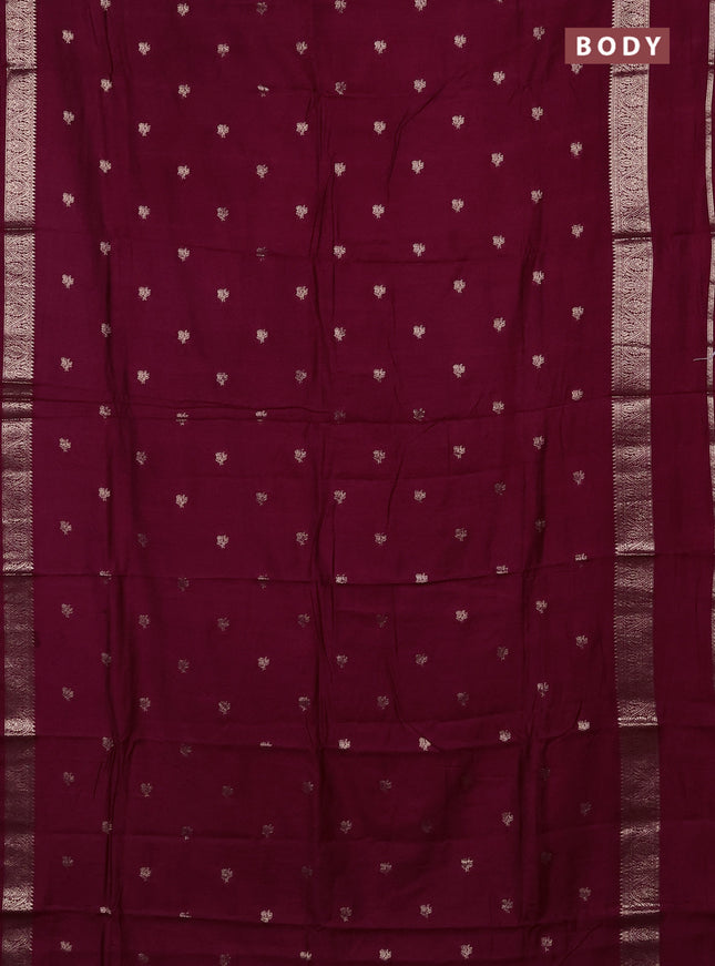 Semi chanderi saree wine shade and black with allover zari woven buttas and rettapet zari woven border