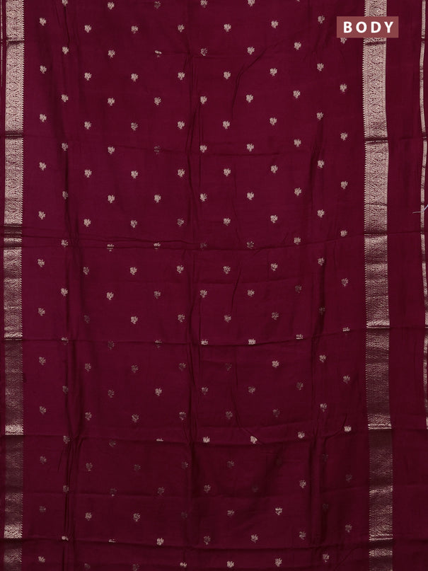 Semi chanderi saree wine shade and black with allover zari woven buttas and rettapet zari woven border