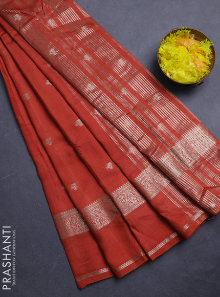 Semi chanderi saree rust shade and wine shade with allover zari woven buttas and rettapet zari woven border