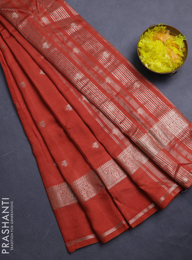 Semi chanderi saree rust shade and wine shade with allover zari woven buttas and rettapet zari woven border