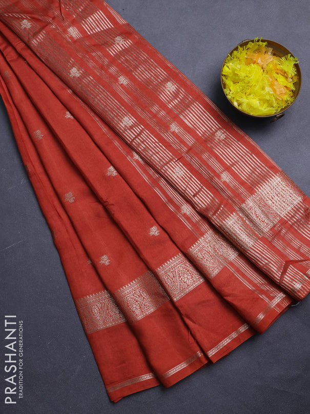 Semi chanderi saree rust shade and wine shade with allover zari woven buttas and rettapet zari woven border