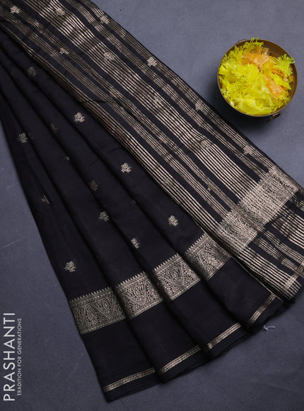 Semi chanderi saree black and rust shade with allover zari woven buttas and rettapet zari woven border