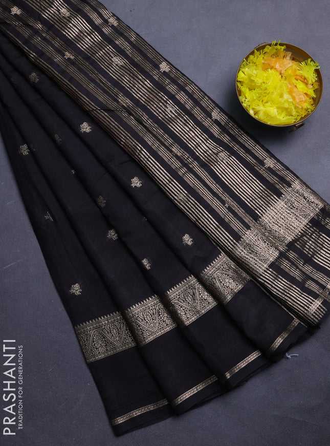 Semi chanderi saree black and rust shade with allover zari woven buttas and rettapet zari woven border