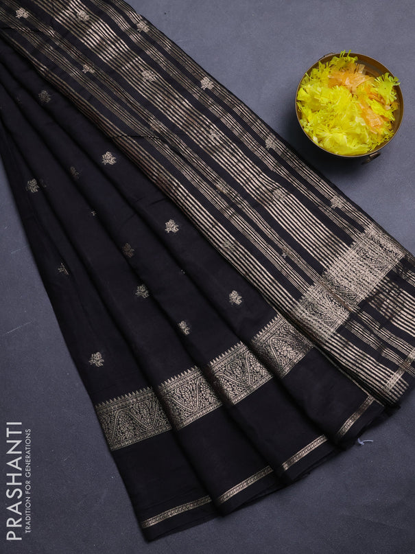 Semi chanderi saree black and rust shade with allover zari woven buttas and rettapet zari woven border