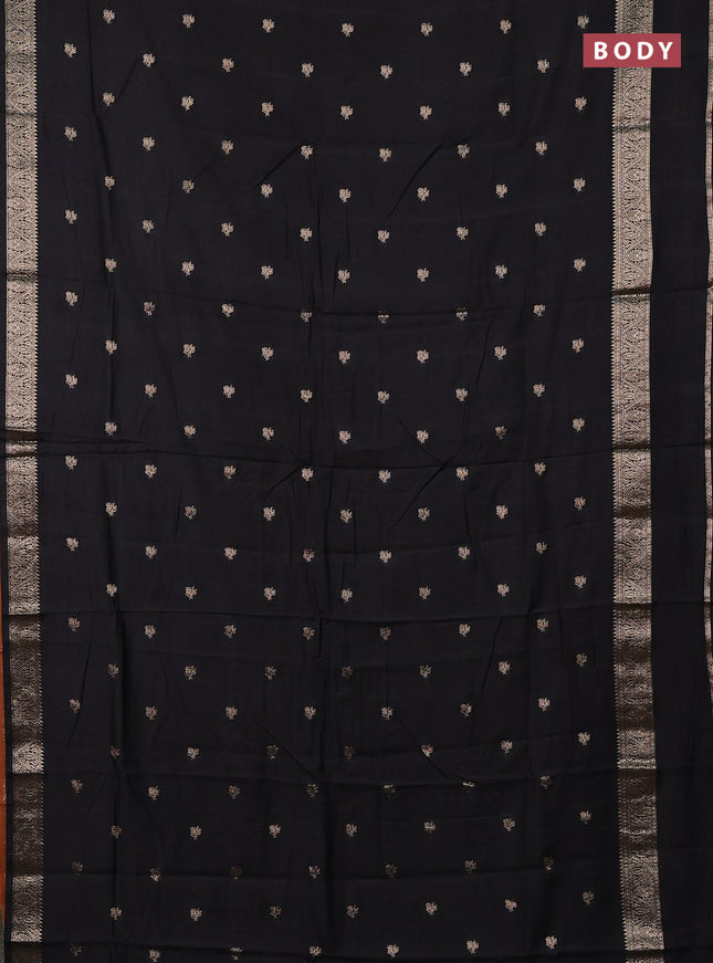Semi chanderi saree black and rust shade with allover zari woven buttas and rettapet zari woven border