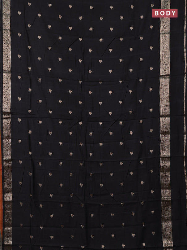 Semi chanderi saree black and rust shade with allover zari woven buttas and rettapet zari woven border