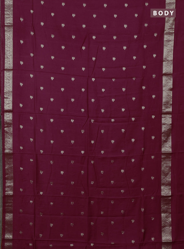 Semi chanderi saree wine shade and rust shade with allover zari woven buttas and rettapet zari woven border